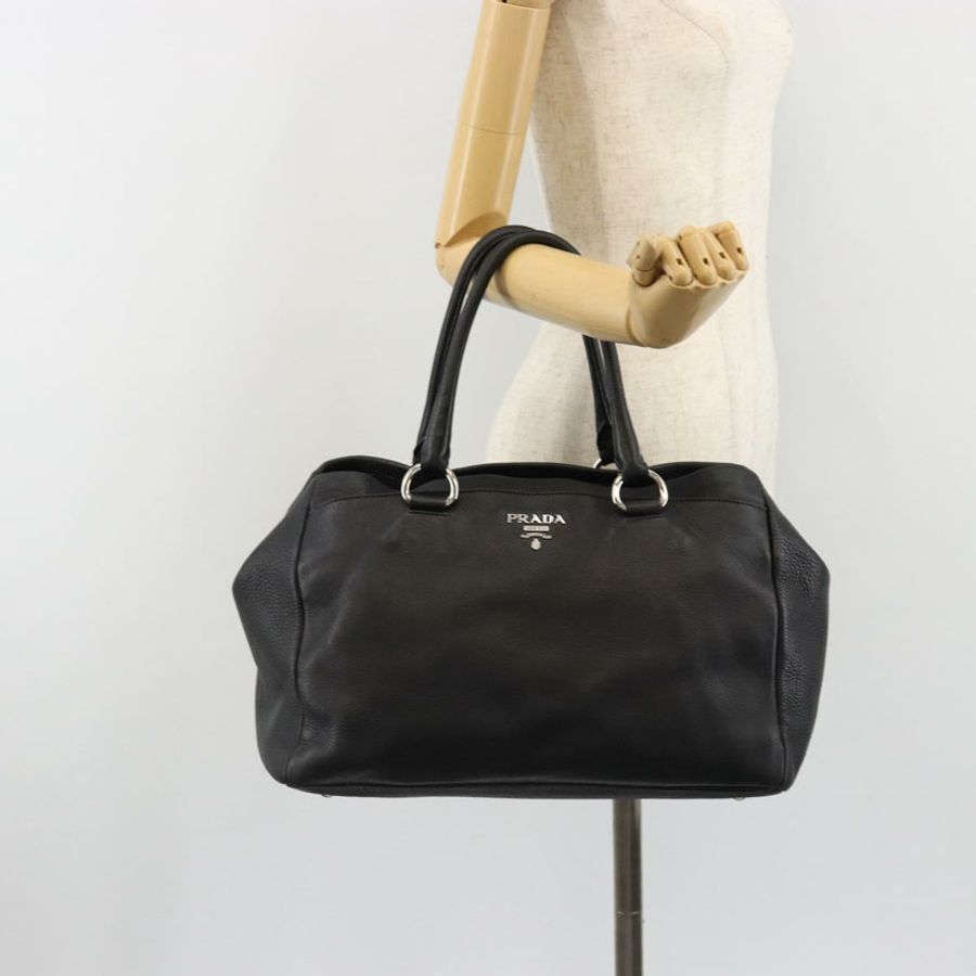 【日本直送】PRADA 手提包 皮革 黑色 銀色 正品 187205A-22