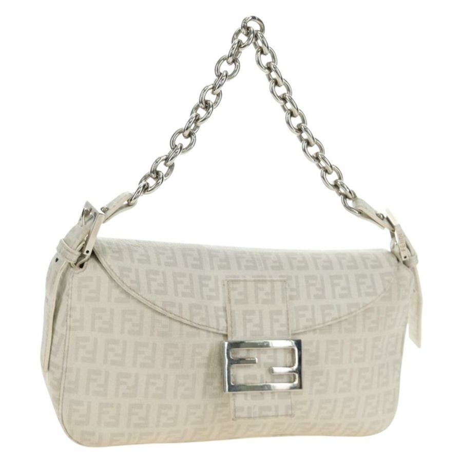 【日本直送】FENDI Zucchino帆布Mamma Baguette手袋 PVC 白色銀色 正品 yk20548SAM-0