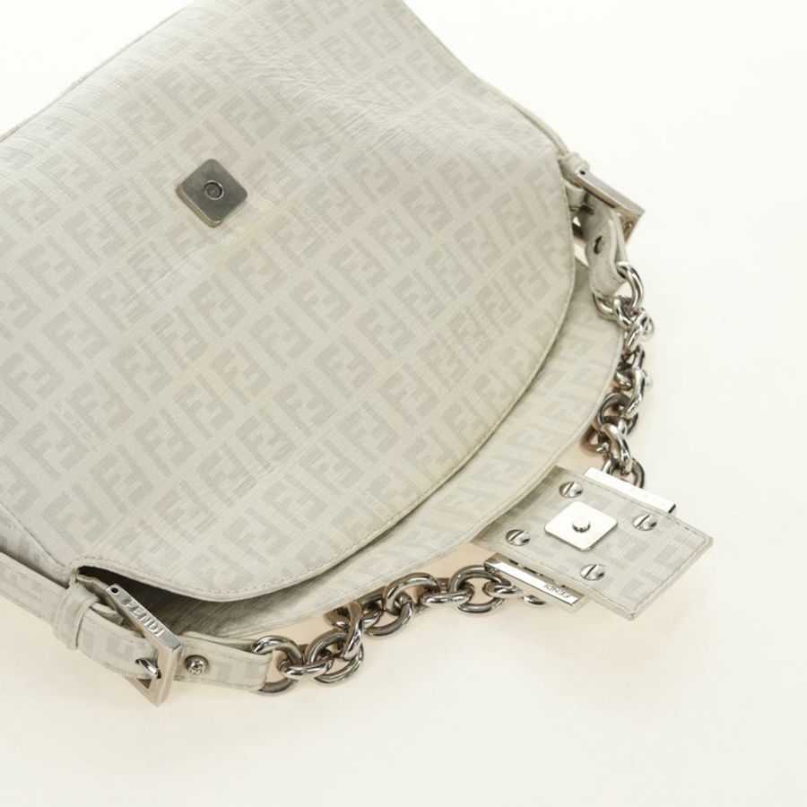 【日本直送】FENDI Zucchino帆布Mamma Baguette手袋 PVC 白色銀色 正品 yk20548SAM-20