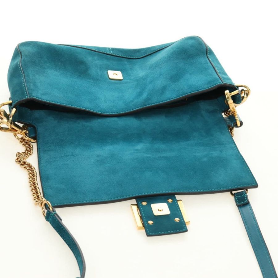 【日本直送】FENDI Mamma Baguette 手提包 麂皮 2way 藍色金色 Auth yk20507SAM-22