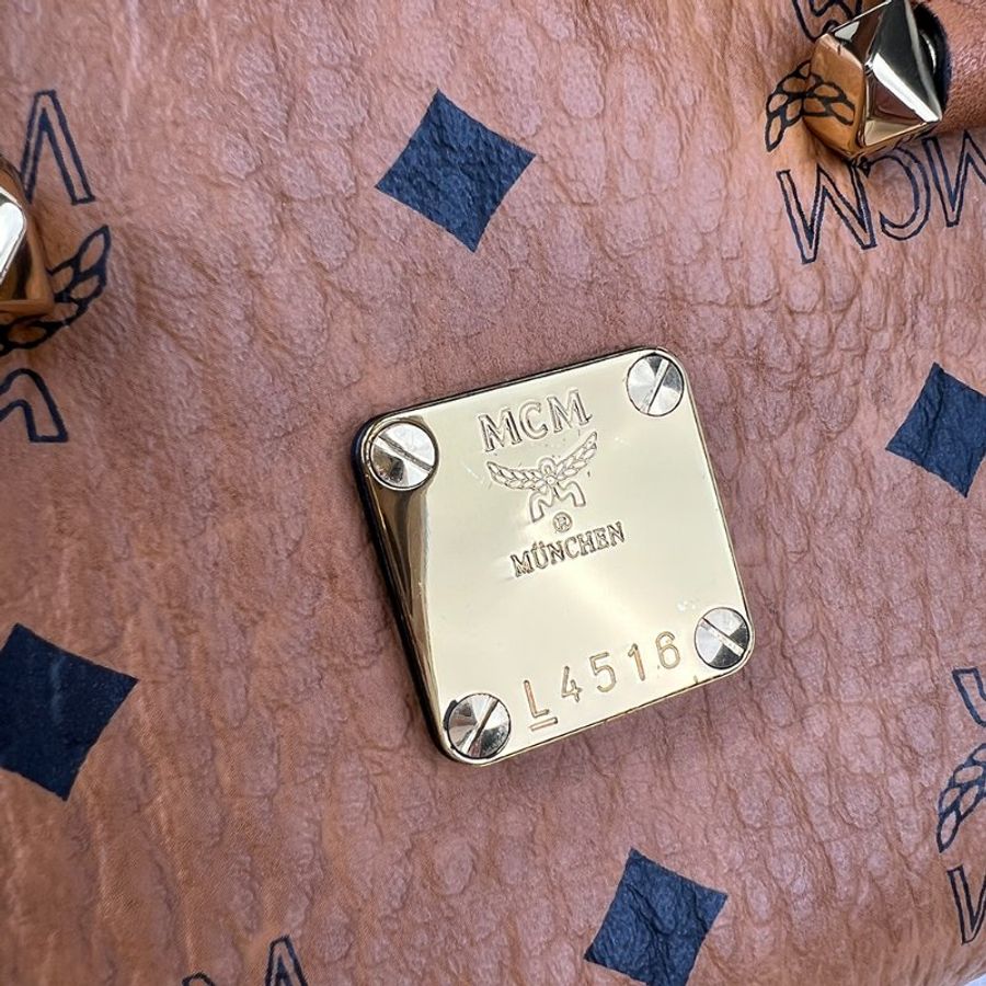 KÉSH 凱仕精品|MCM Boston Bag 迷你波士頓包|Visetos Original Cognac 焦糖棕色 24K金釦-20