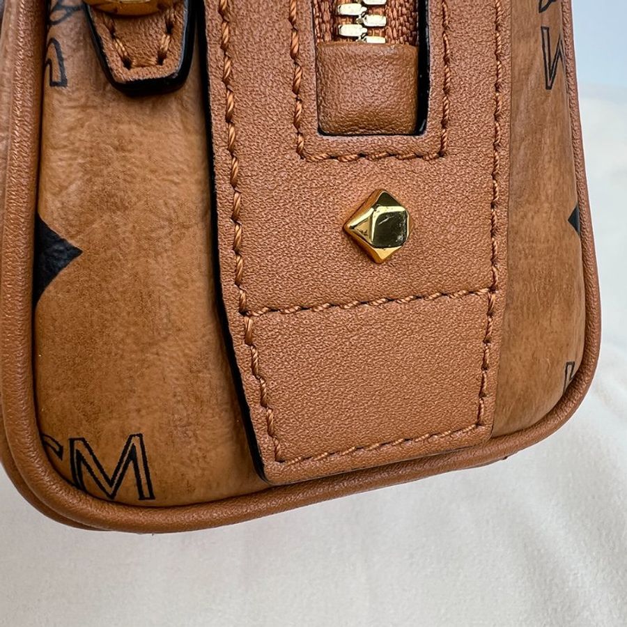 KÉSH 凱仕精品|MCM Boston Bag 迷你波士頓包|Visetos Original Cognac 焦糖棕色 24K金釦-21