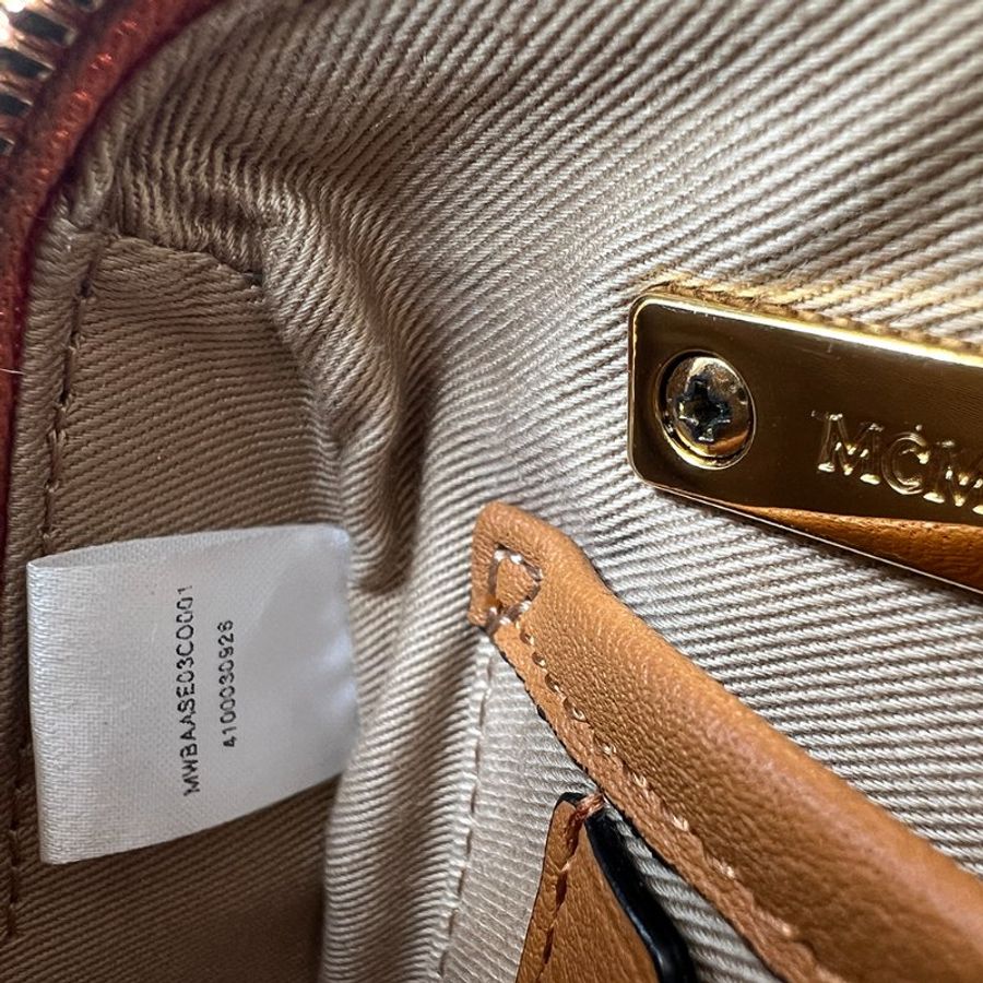 KÉSH 凱仕精品|MCM Boston Bag 迷你波士頓包|Visetos Original Cognac 焦糖棕色 24K金釦-25