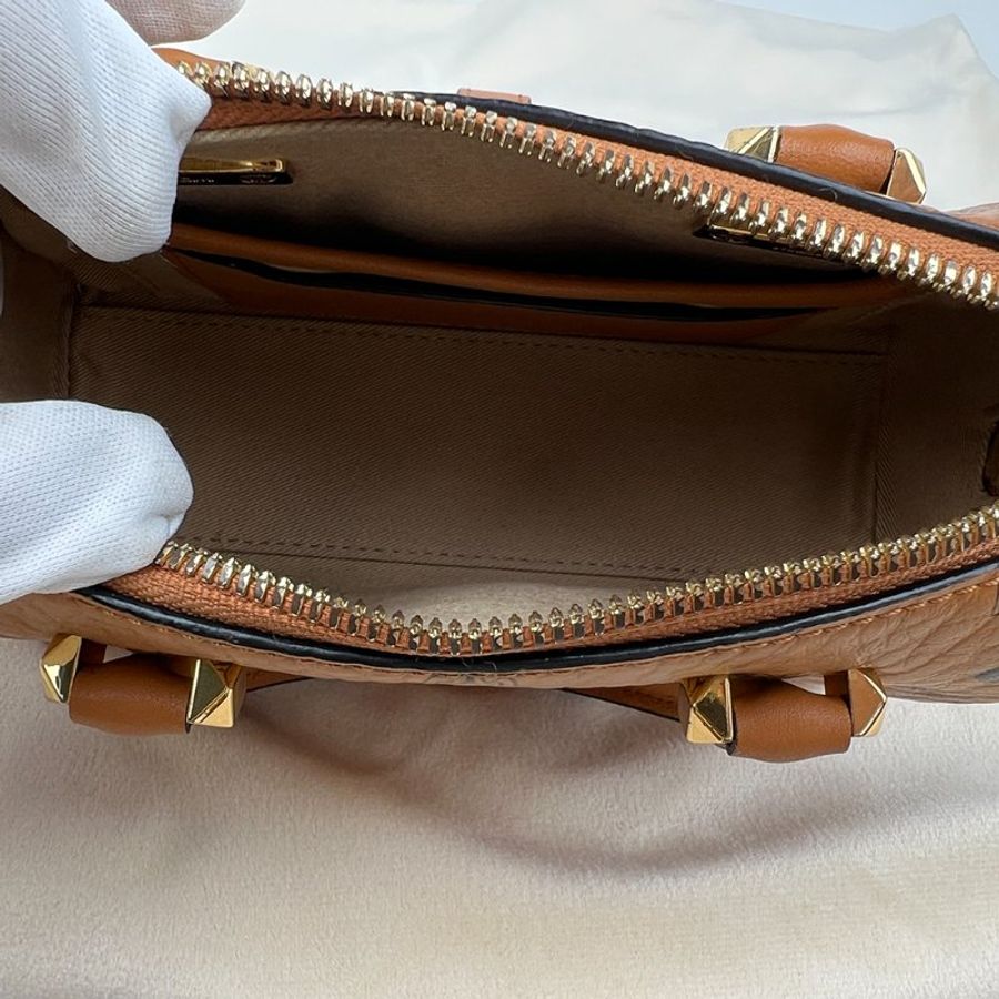 KÉSH 凱仕精品|MCM Boston Bag 迷你波士頓包|Visetos Original Cognac 焦糖棕色 24K金釦-26