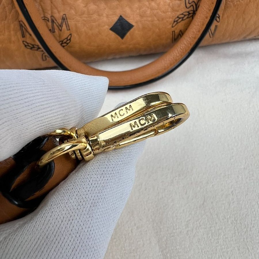 KÉSH 凱仕精品|MCM Boston Bag 迷你波士頓包|Visetos Original Cognac 焦糖棕色 24K金釦-27