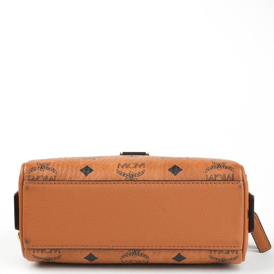 KÉSH 凱仕精品|MCM Boston Bag 迷你波士頓包|Visetos Original Cognac 焦糖棕色 24K金釦-28