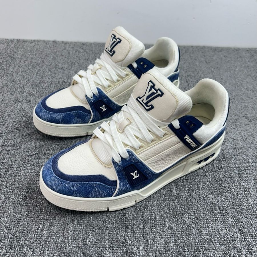 Louis Vuitton 路易威登 LV Trainer 白藍牛仔 白藍棋盤格休閒鞋/41碼-0