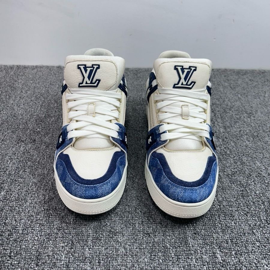 Louis Vuitton 路易威登 LV Trainer 白藍牛仔 白藍棋盤格休閒鞋/41碼-1