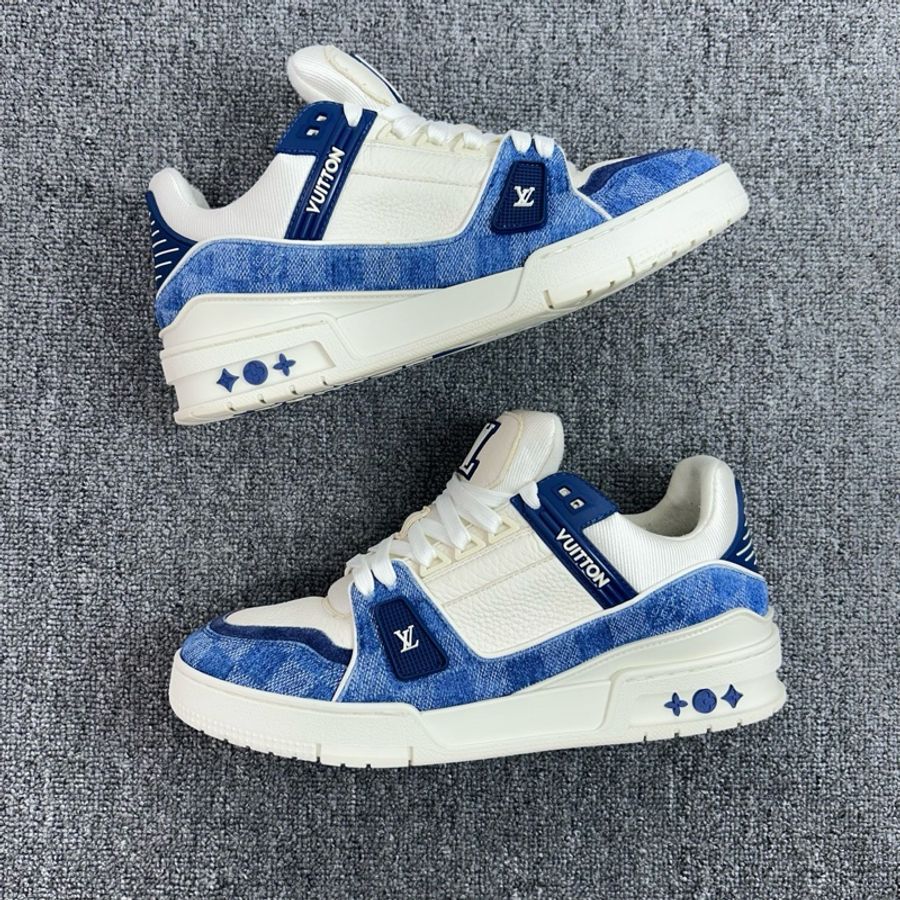 Louis Vuitton 路易威登 LV Trainer 白藍牛仔 白藍棋盤格休閒鞋/41碼-2