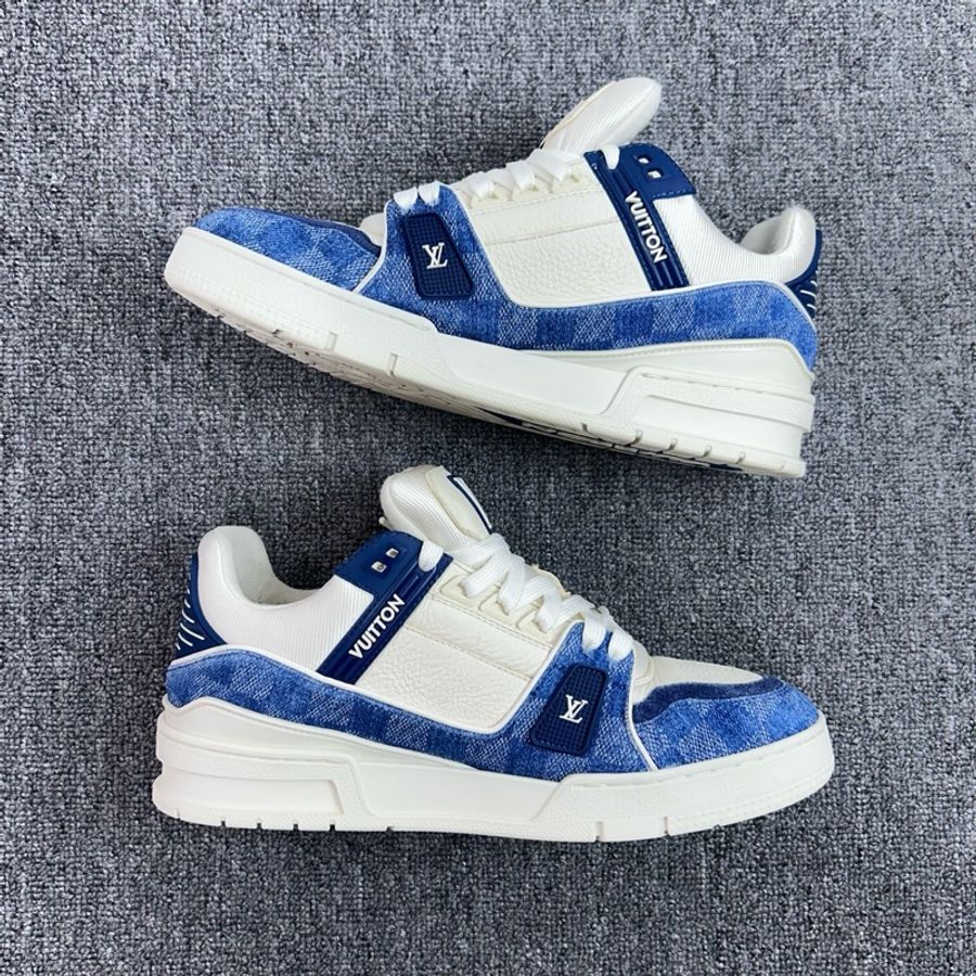Louis Vuitton 路易威登 LV Trainer 白藍牛仔 白藍棋盤格休閒鞋/41碼-3