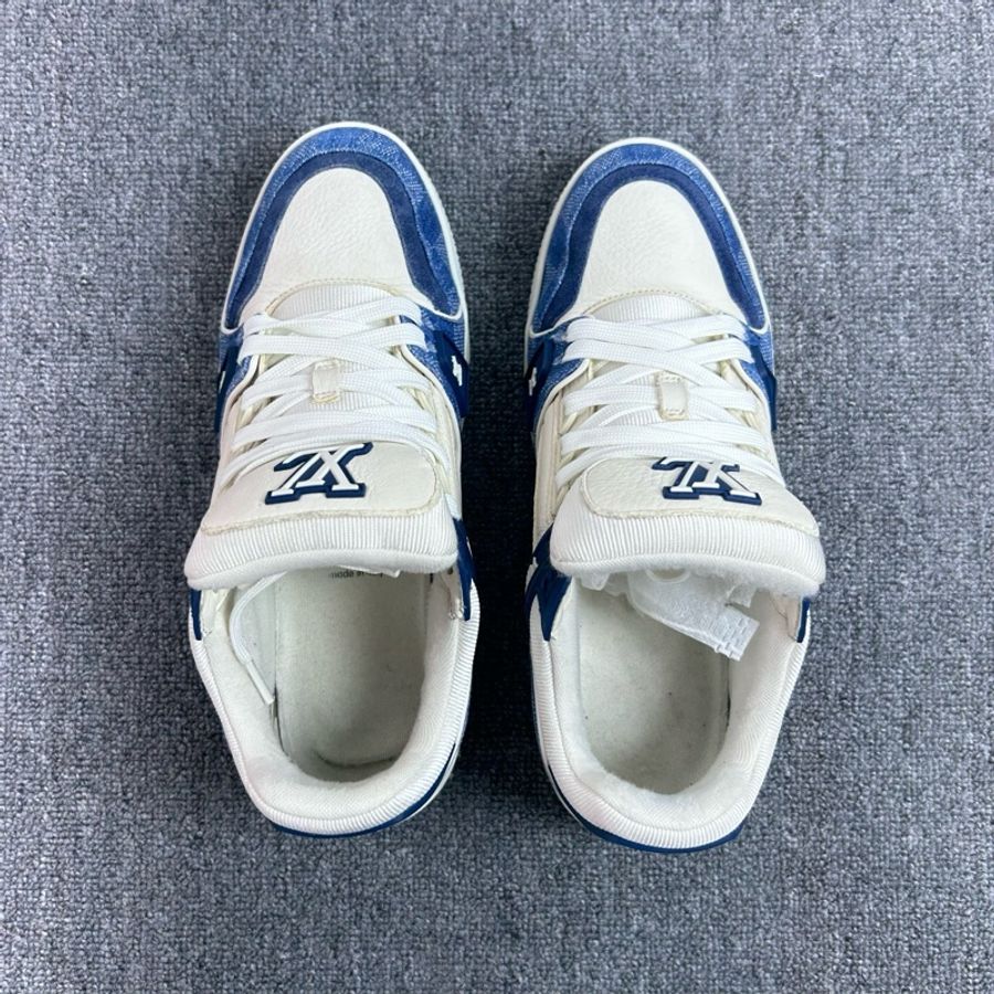 Louis Vuitton 路易威登 LV Trainer 白藍牛仔 白藍棋盤格休閒鞋/41碼-4