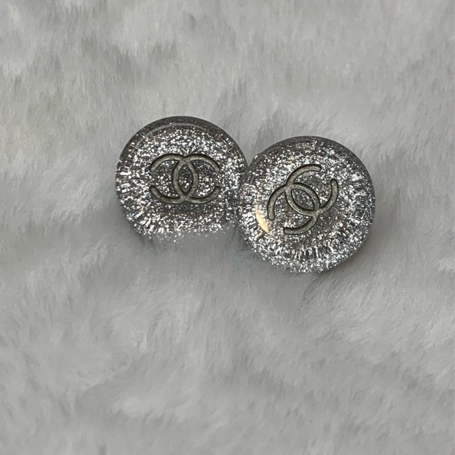 Chanel Vintage 00A系列 樹脂銀色閃粉耳夾-0