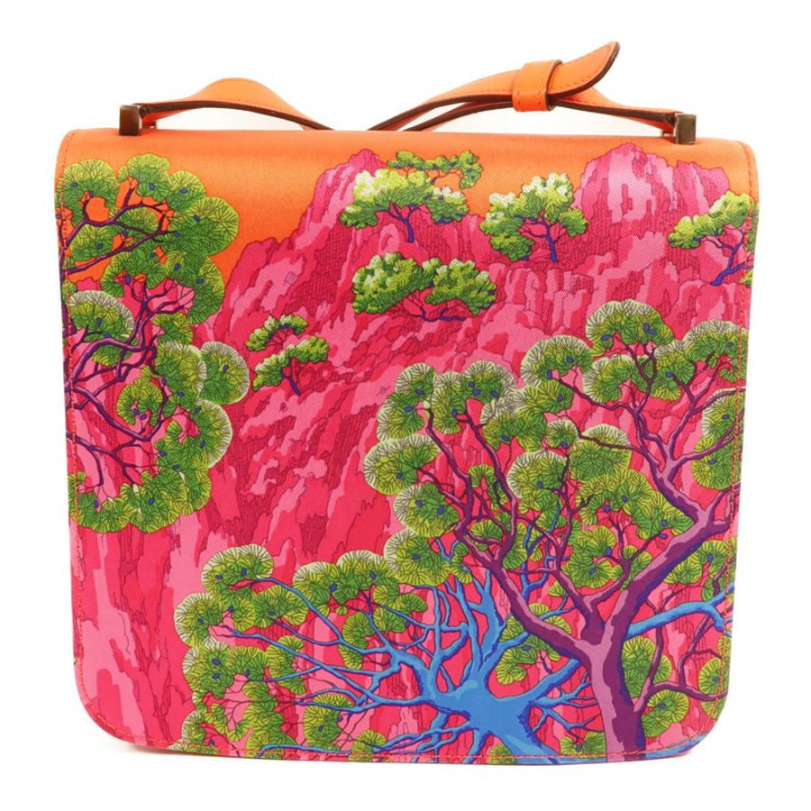 HERMES Swift皮革/Silk 2002 Sieste Au Paradis肩背袋Orange Poppy-1