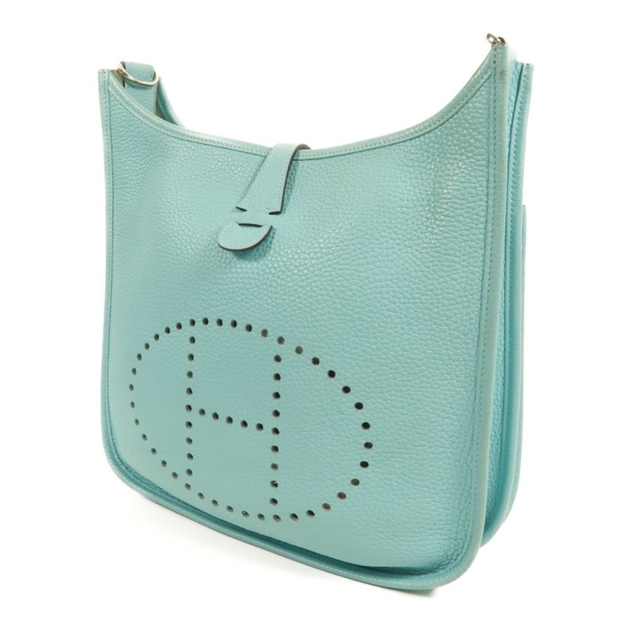 HERMES Clemence皮革Evelyne PM 肩背袋Bleu Atoll-2