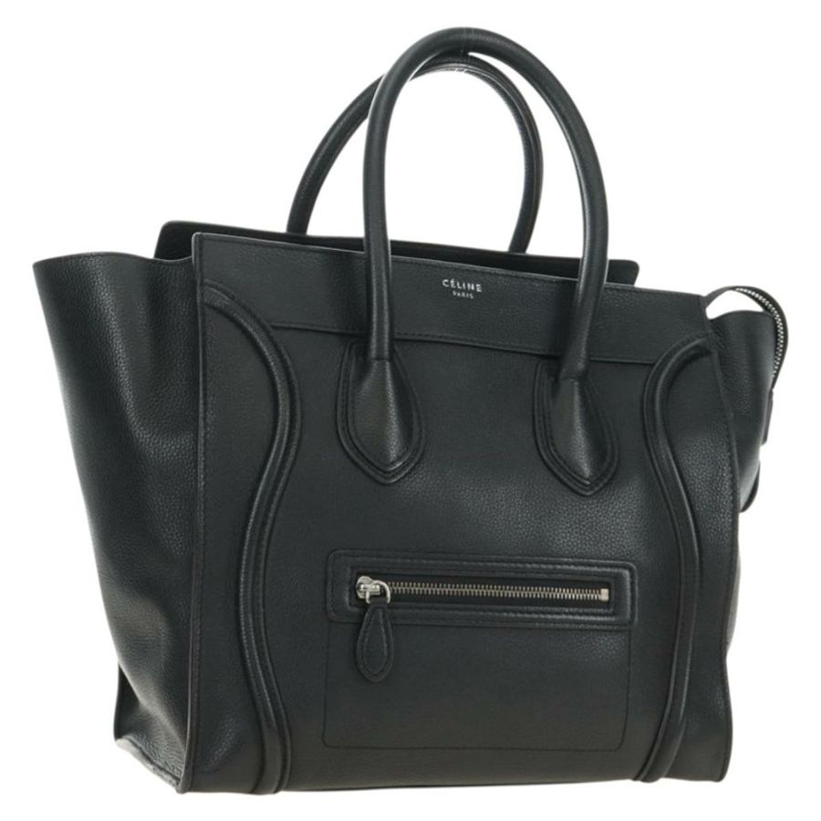 【日本直送】CELINE Luggage Mini Shopper 手提包,黑色銀色皮革,正品 yk20573SAM-0