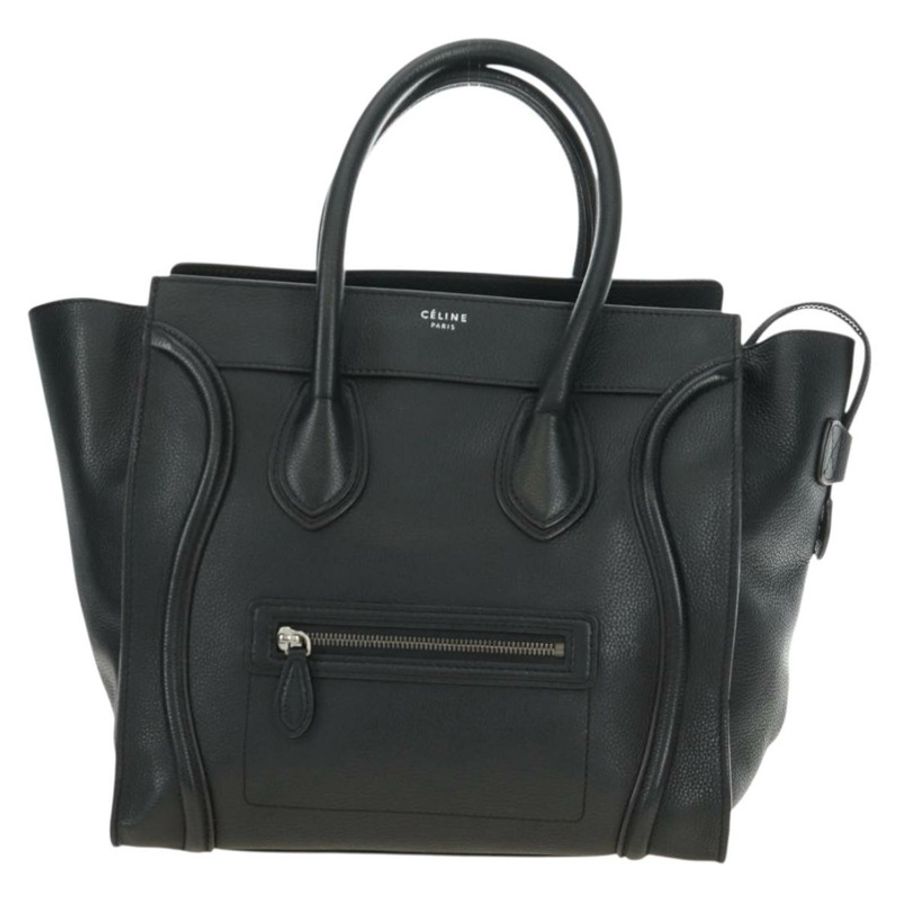 【日本直送】CELINE Luggage Mini Shopper 手提包,黑色銀色皮革,正品 yk20573SAM-12