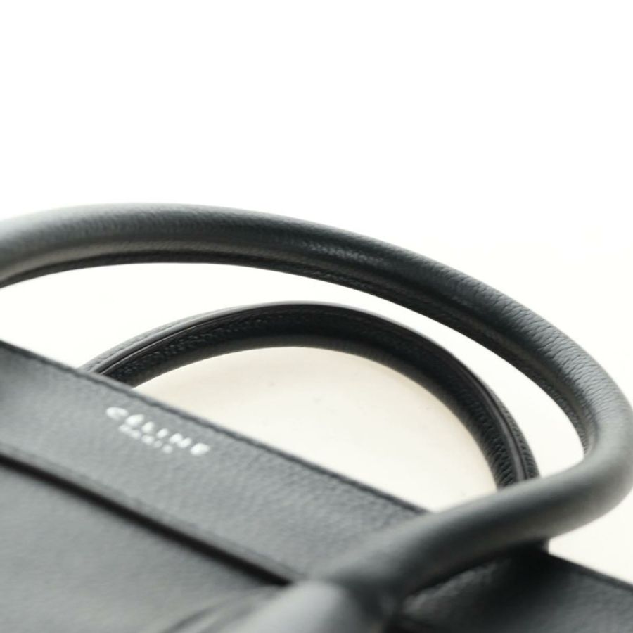 【日本直送】CELINE Luggage Mini Shopper 手提包,黑色銀色皮革,正品 yk20573SAM-13