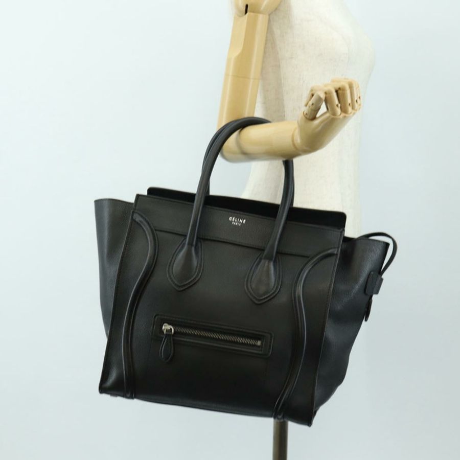 【日本直送】CELINE Luggage Mini Shopper 手提包,黑色銀色皮革,正品 yk20573SAM-25