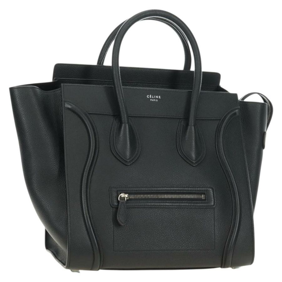 【日本直送】CELINE Luggage Mini Shopper 手提包,黑色銀色皮革,正品 yk20526SAM-0