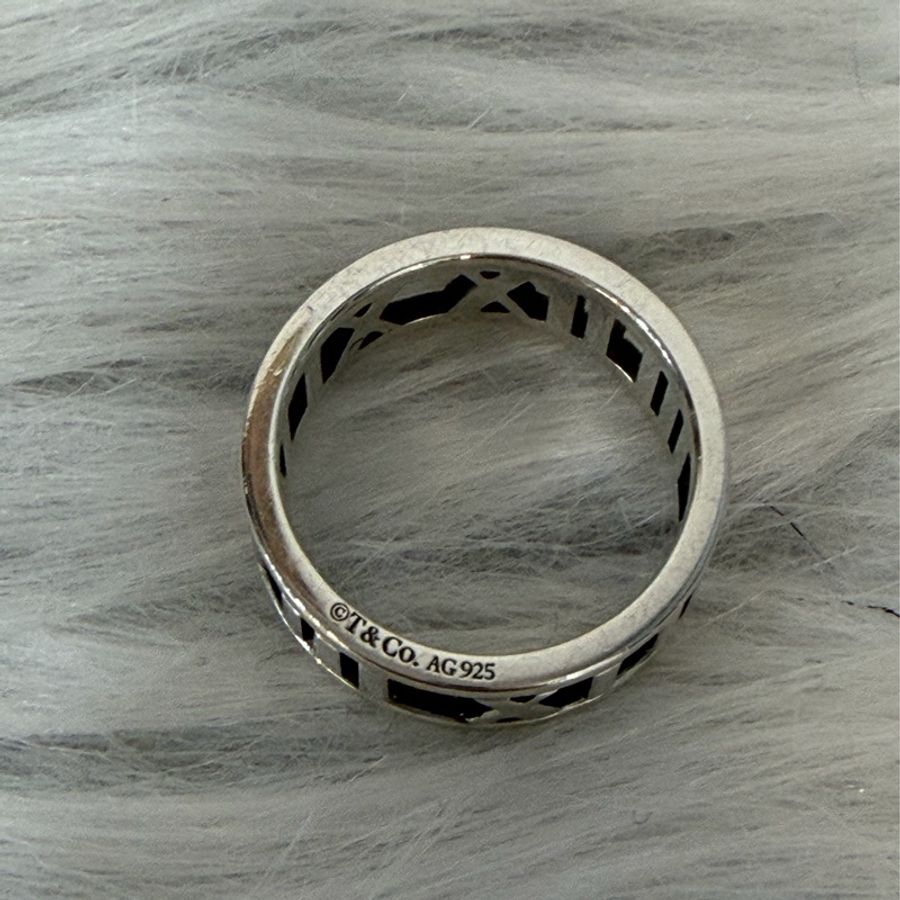 TIFFANY & CO.蒂芬妮 925 鏤空 羅馬數字 18 純銀 戒子 戒 戒指-6