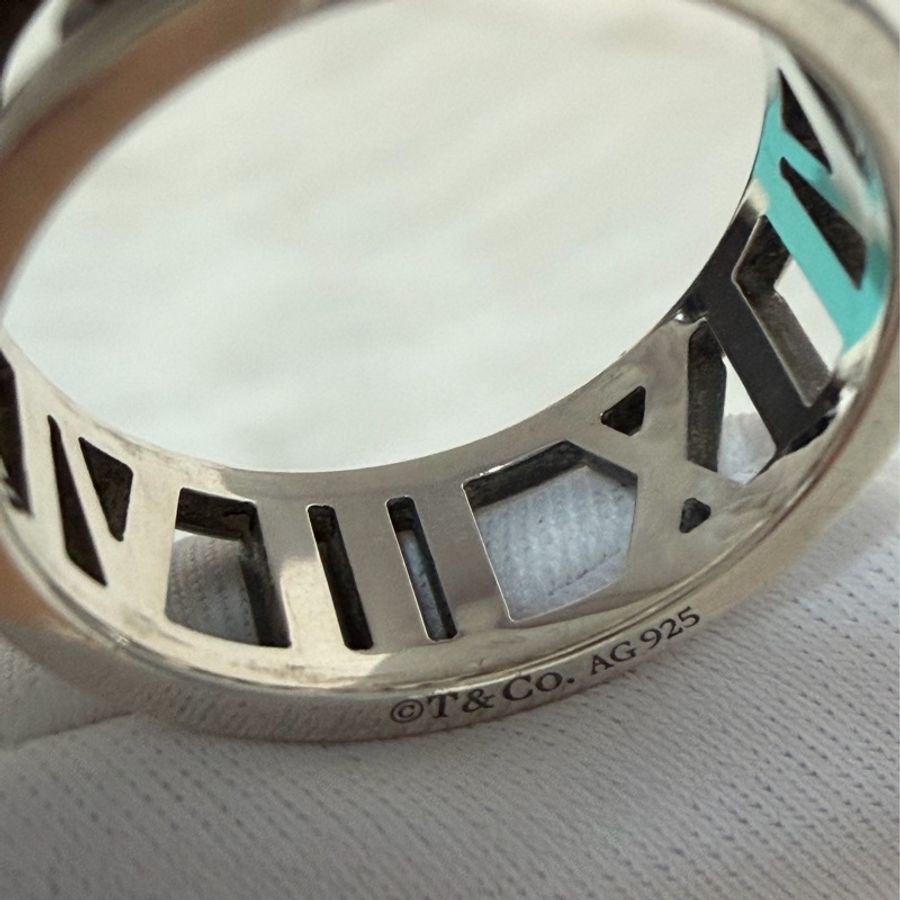 TIFFANY & CO.蒂芬妮 925 鏤空 羅馬數字 18 純銀 戒子 戒 戒指-20