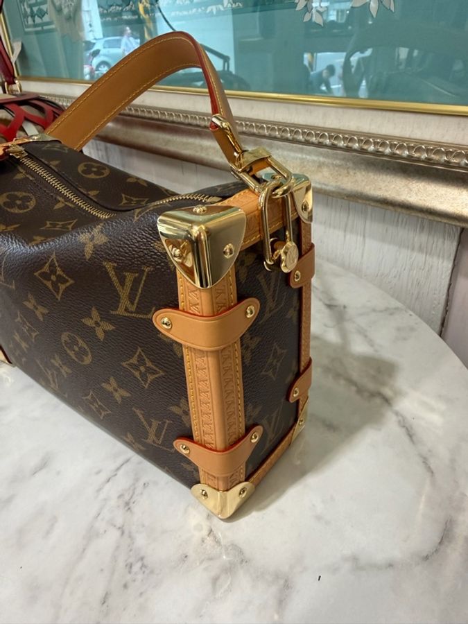 LV 原花SideTrunkMM金釦一字拉手提肩斜背包M46358-2