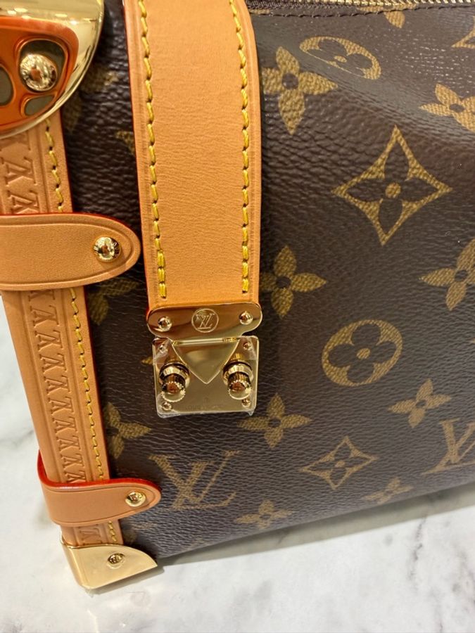 LV 原花SideTrunkMM金釦一字拉手提肩斜背包M46358-5