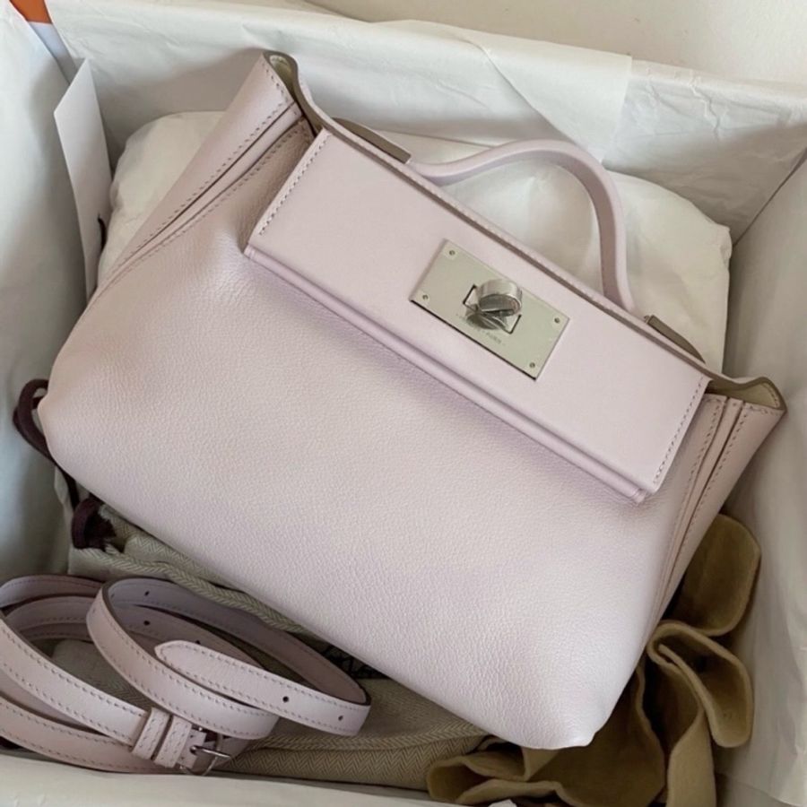 Hermes 愛馬仕 夢幻紫2424mini 手提包斜挎包 銀扣 底長22cm-1