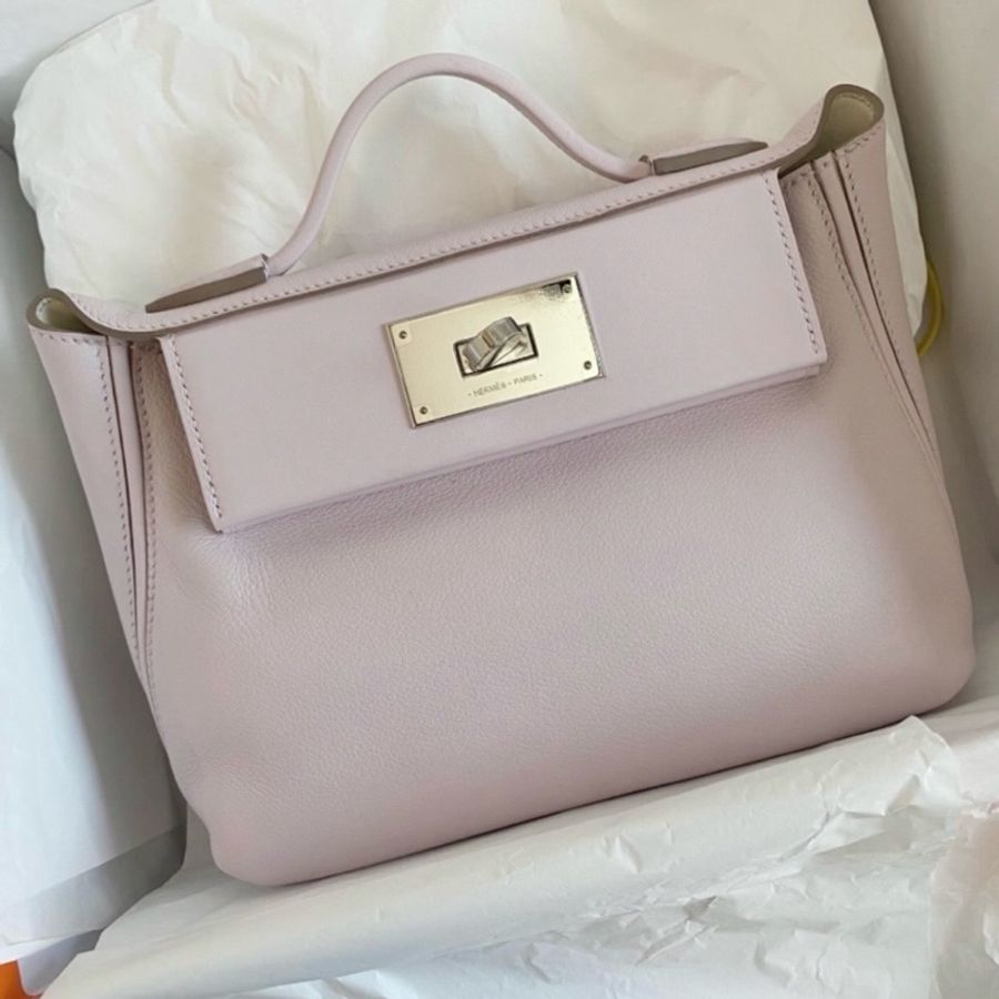 Hermes 愛馬仕 夢幻紫2424mini 手提包斜挎包 銀扣 底長22cm-2