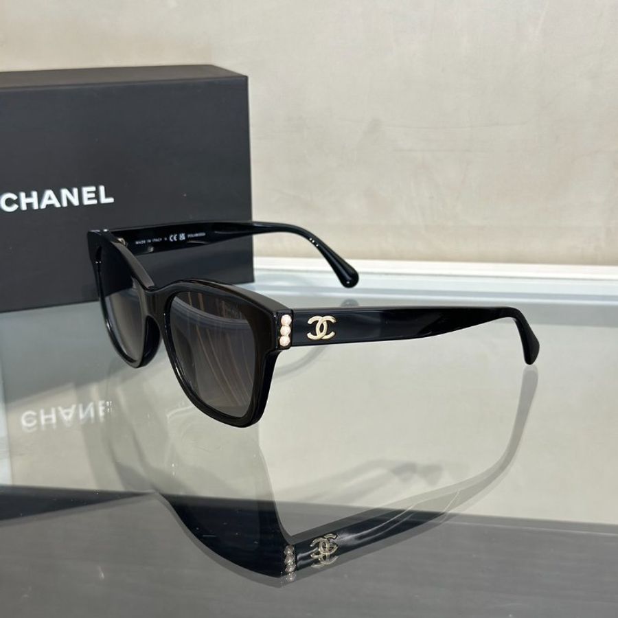CHANEL 珍珠邊方框太陽眼鏡5482H - 黑-2