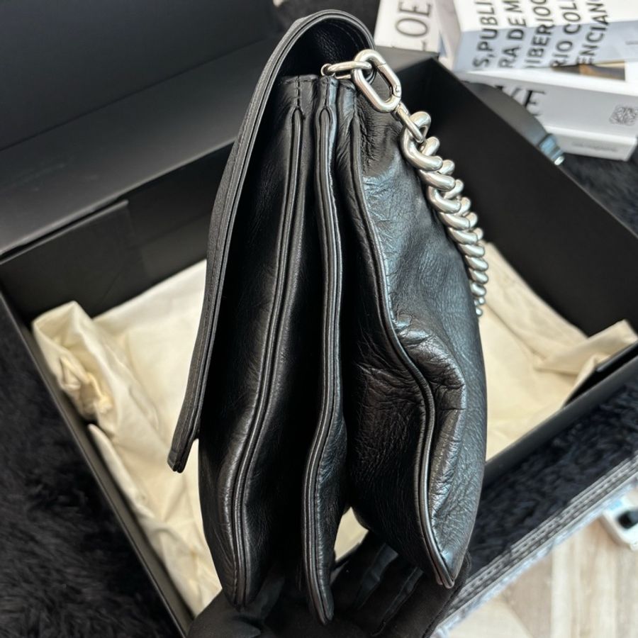 Balenciaga 巴黎世家BB Soft Flap金屬扣小牛皮鏈條包大號單肩包斜挎包 銀扣-2