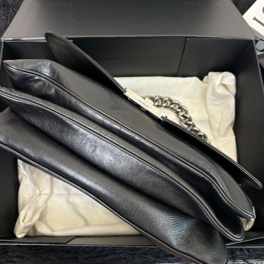 Balenciaga 巴黎世家BB Soft Flap金屬扣小牛皮鏈條包大號單肩包斜挎包 銀扣-5
