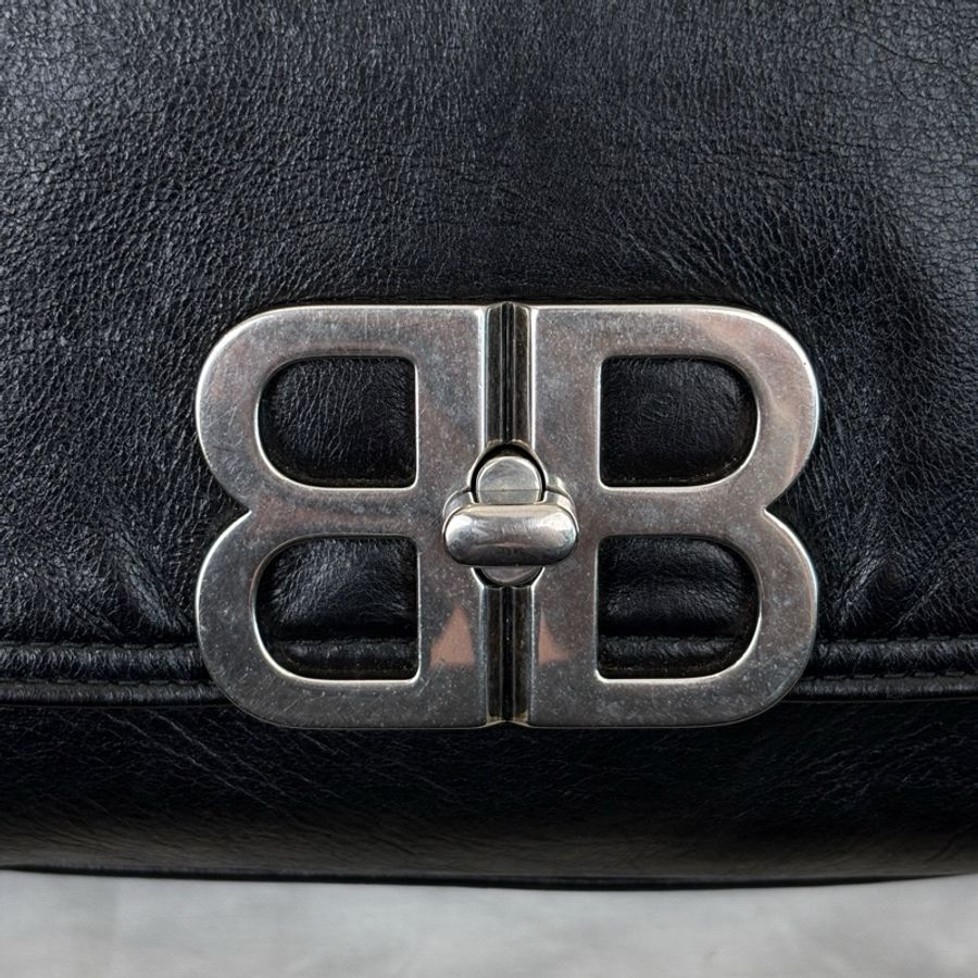 Balenciaga 巴黎世家BB Soft Flap金屬扣小牛皮鏈條包大號單肩包斜挎包 銀扣-8