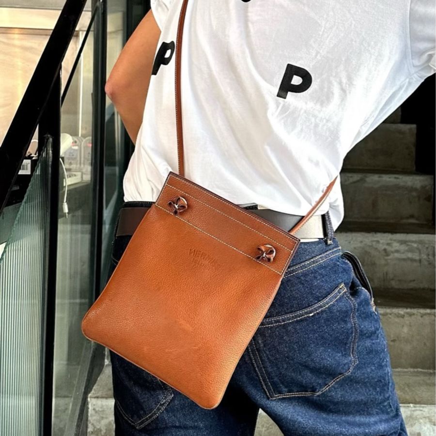 Hermès 愛馬仕🐎 金棕銀扣💗 全皮斜挎包 98新✨ 尺寸20*23 D刻-0
