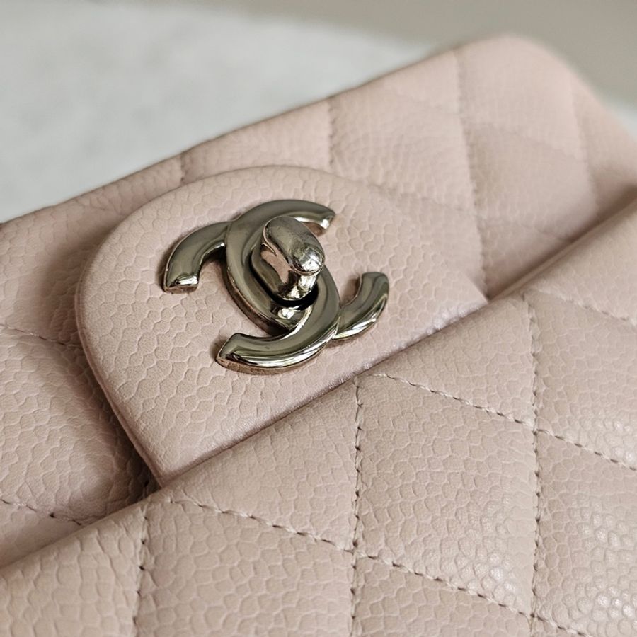 Chanel cf20 淡粉荔枝銀扣-11