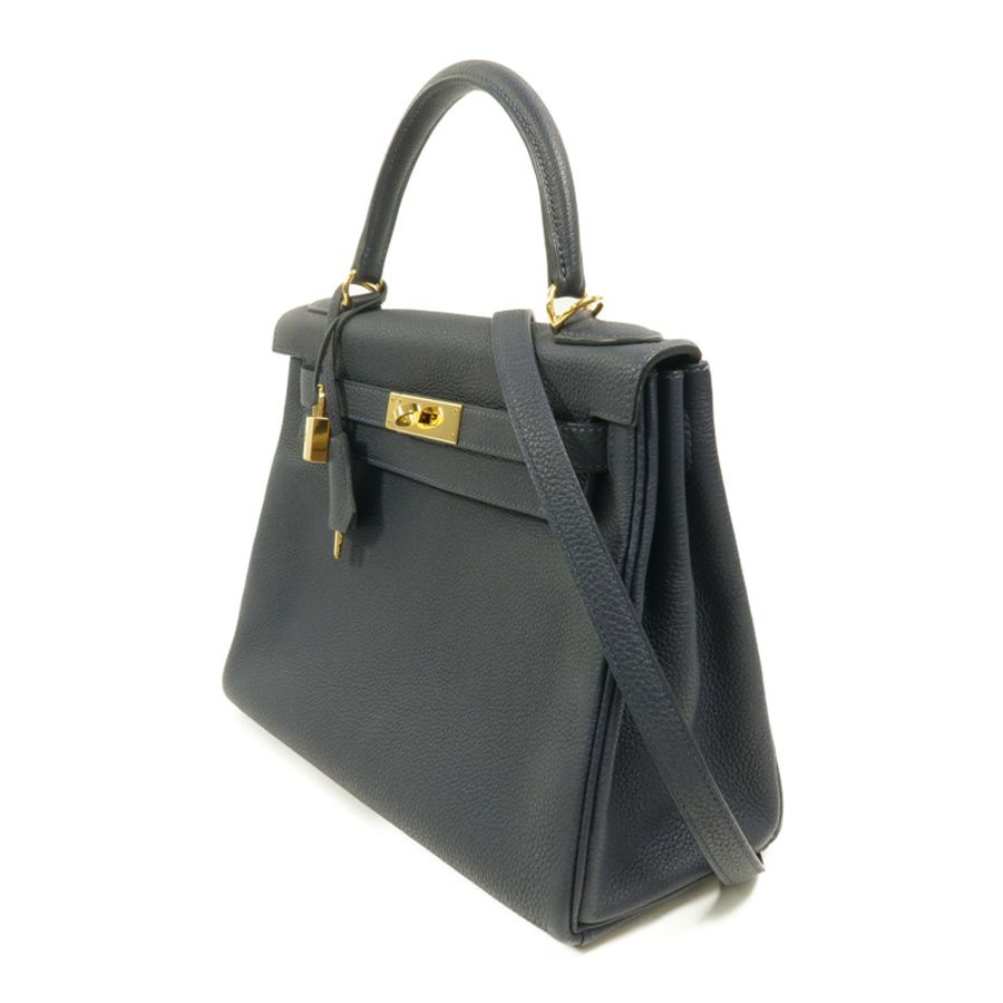 HERMES Togo皮革Kelly 28手挽肩背兩用袋Bleu Nuit-2