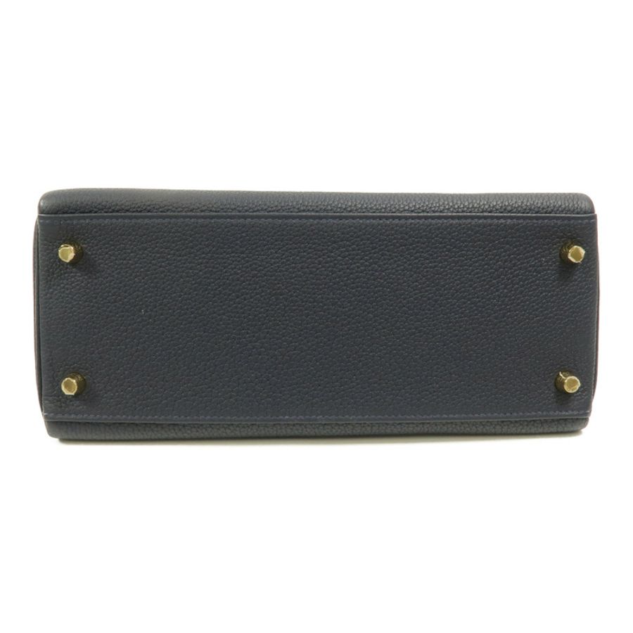 HERMES Togo皮革Kelly 28手挽肩背兩用袋Bleu Nuit-3