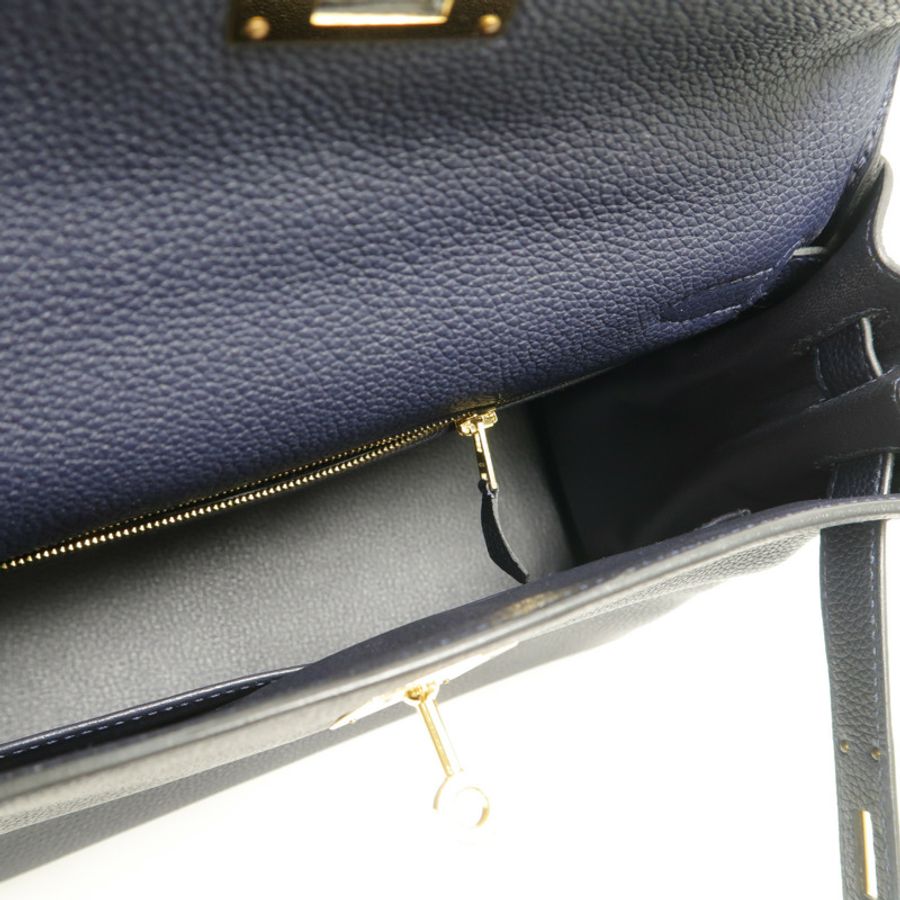 HERMES Togo皮革Kelly 28手挽肩背兩用袋Bleu Nuit-4