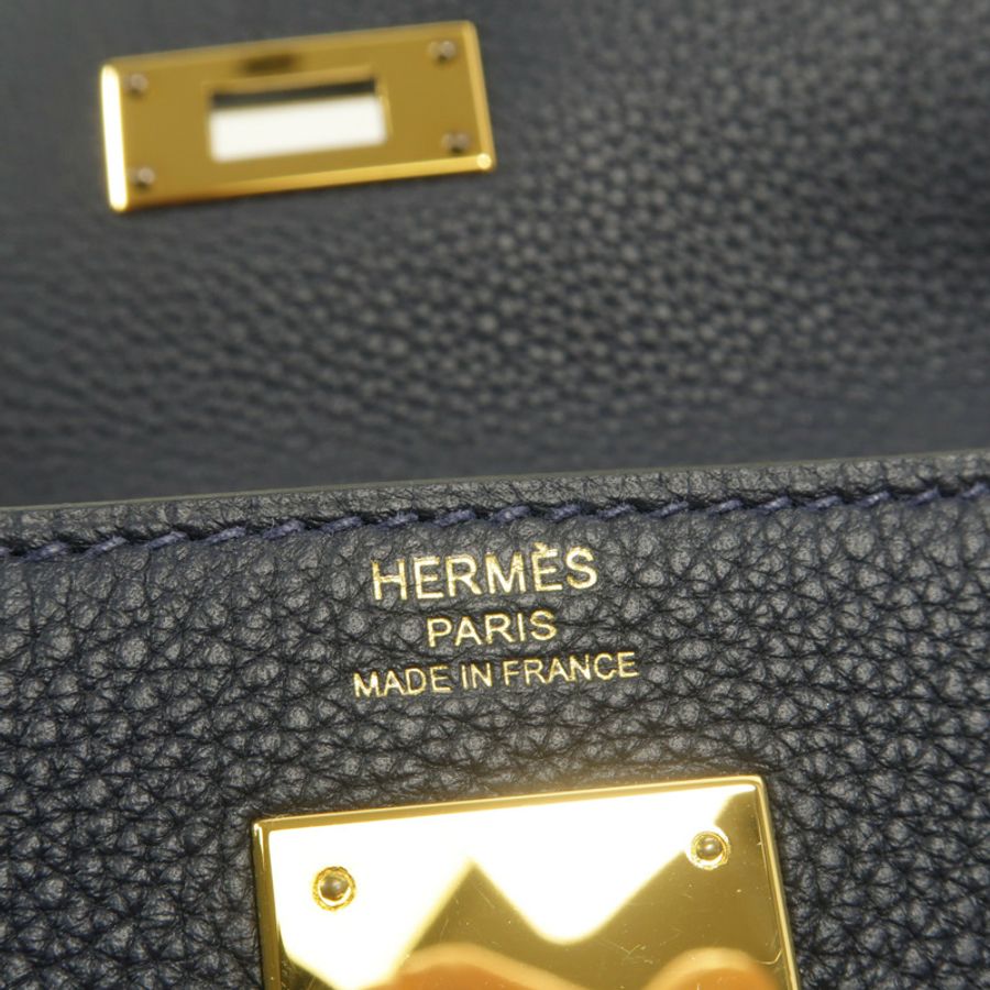 HERMES Togo皮革Kelly 28手挽肩背兩用袋Bleu Nuit-5