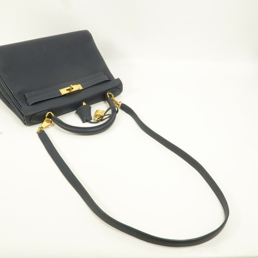 HERMES Togo皮革Kelly 28手挽肩背兩用袋Bleu Nuit-7
