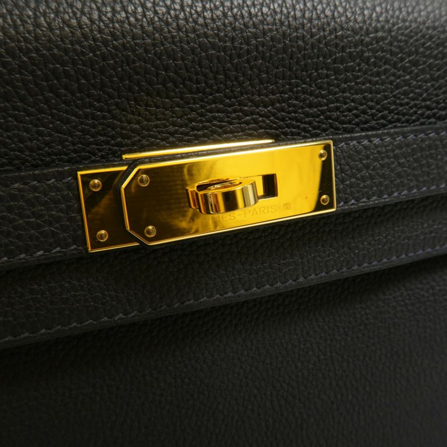 HERMES Togo皮革Kelly 28手挽肩背兩用袋Bleu Nuit-10