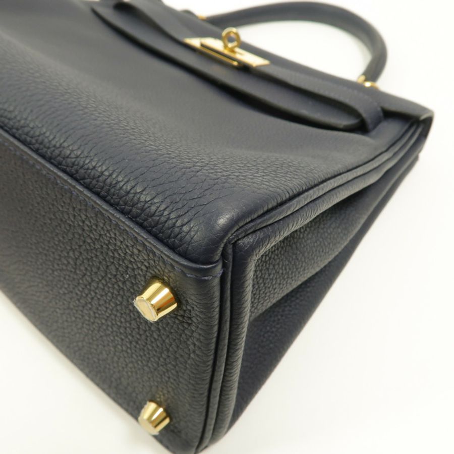 HERMES Togo皮革Kelly 28手挽肩背兩用袋Bleu Nuit-13