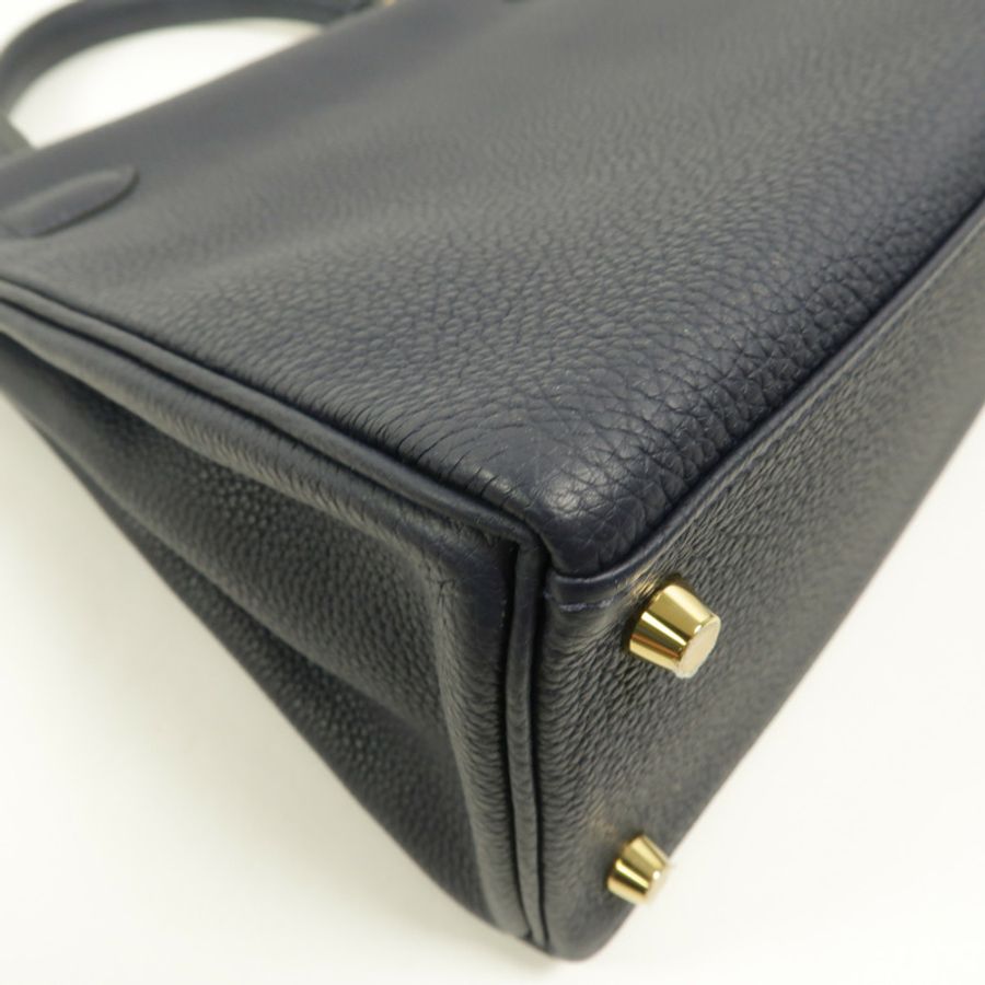 HERMES Togo皮革Kelly 28手挽肩背兩用袋Bleu Nuit-15