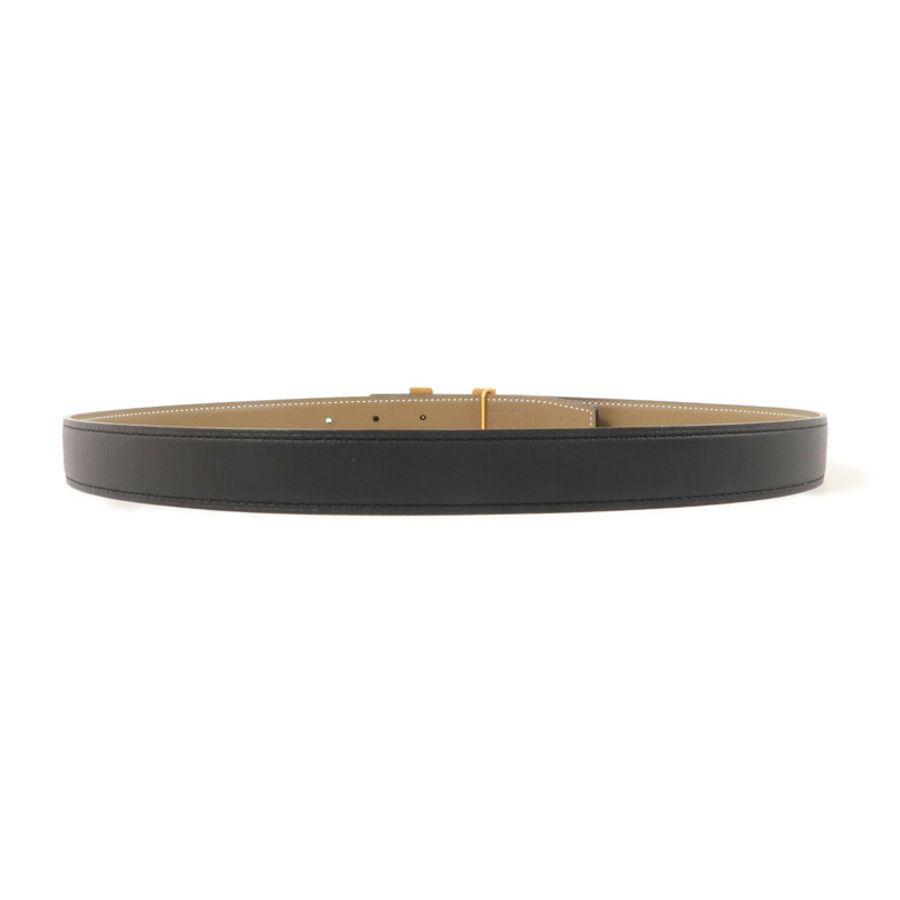 HERMES Epsom皮革/Swift皮革Martelee Reversible Belt 80cm皮帶Noir/Etoupe-1