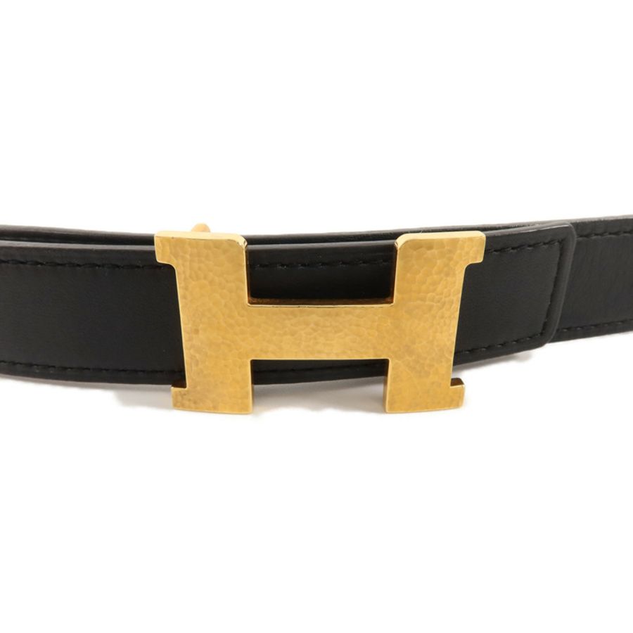 HERMES Epsom皮革/Swift皮革Martelee Reversible Belt 80cm皮帶Noir/Etoupe-2