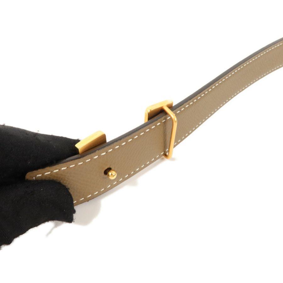 HERMES Epsom皮革/Swift皮革Martelee Reversible Belt 80cm皮帶Noir/Etoupe-3