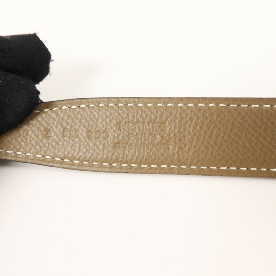HERMES Epsom皮革/Swift皮革Martelee Reversible Belt 80cm皮帶Noir/Etoupe-4