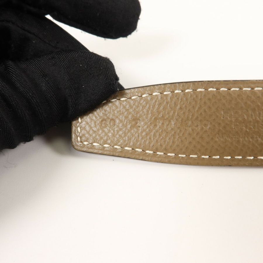 HERMES Epsom皮革/Swift皮革Martelee Reversible Belt 80cm皮帶Noir/Etoupe-5