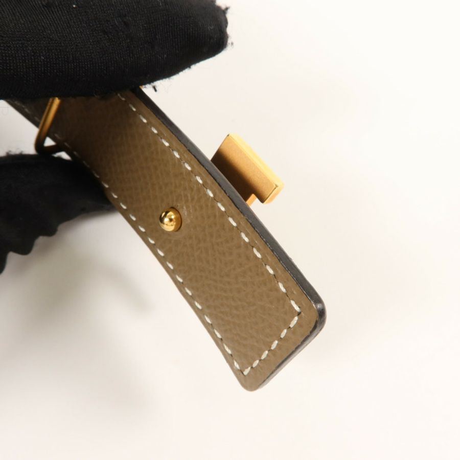 HERMES Epsom皮革/Swift皮革Martelee Reversible Belt 80cm皮帶Noir/Etoupe-9