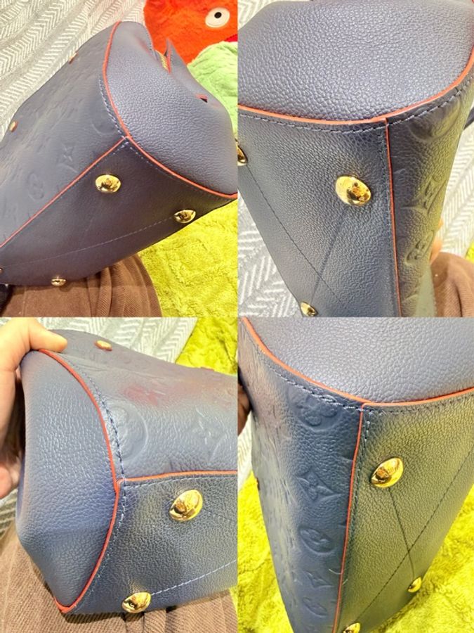 LOUIS VUITTON 蒙田牛皮壓紋 手提 側背包 藍-1